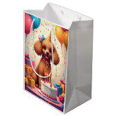 Pudel-Geburtstagsfeier Mittlere Geschenktüte (Rückseite Schrägansicht)