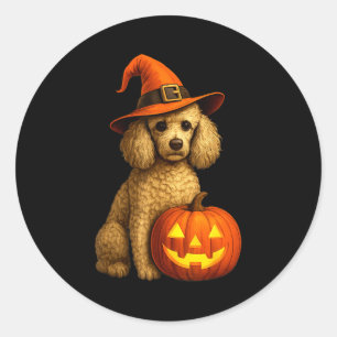Pudel Halloween Kürbis Hexenhut Hund Kunst Familie Runder Aufkleber