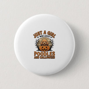 Pudel Halloween Mädchen Vintage Kürbis Hund Shirt Button