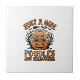 Pudel Halloween Mädchen Vintage Kürbis Hund Shirt Fliese