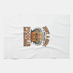 Pudel Halloween Mädchen Vintage Kürbis Hund Shirt Geschirrtuch