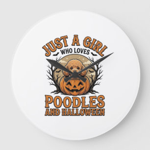 Pudel Halloween Mädchen Vintage Kürbis Hund Shirt Große Wanduhr