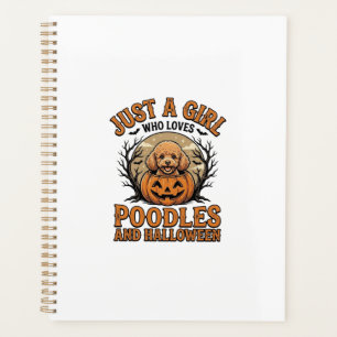 Pudel Halloween Mädchen Vintage Kürbis Hund Shirt Planer