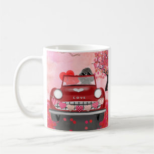 Pudel-Hund-Auto mit Herzen Valentinstag  Kaffeetasse