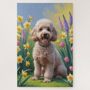 Pudel-Hund-Frühlingsblumen-Gemälde Puzzle