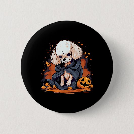 Pudel-Hund Halloween Button (Vorderseite)