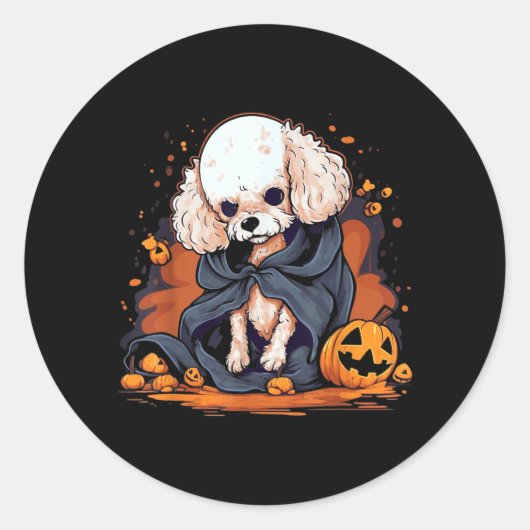 Pudel-Hund-Halloween Runder Aufkleber (Vorderseite)
