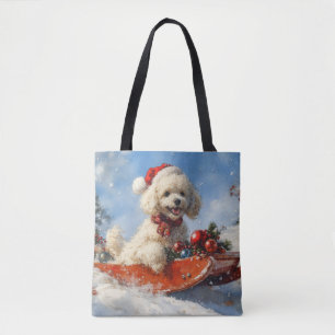 Pudel Hund im Schlitten Lass es schneien Weihnacht Tasche