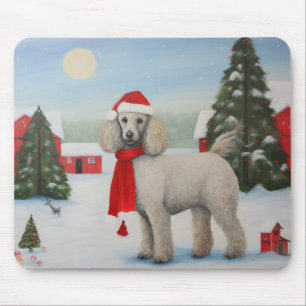 Pudel Hund im Schnee Weihnachten Mousepad