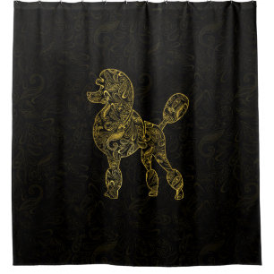 Pudel-Hund in Goldpaisley-Muster Duschvorhang