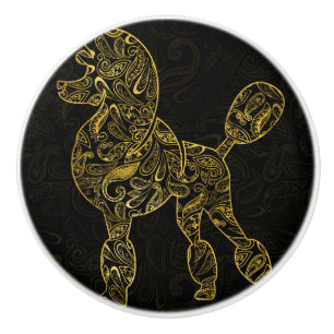 Pudel-Hund in Goldpaisley-Muster Keramikknauf