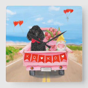 Pudel-Hund Valentinstag-LKW-Herzen Quadratische Wanduhr