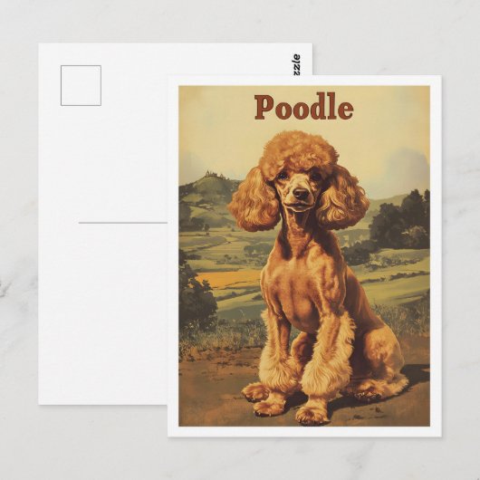 Pudel Hund Vintage Kunst Postkarte (Vorne/Hinten)