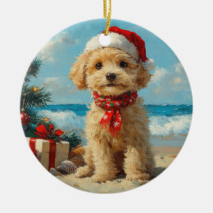 Pudel-Hund Weihnachten Vintage Strand Keramik Ornament