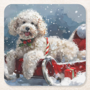 Pudel-Hund Weihnachtsfestlich Rechteckiger Pappuntersetzer