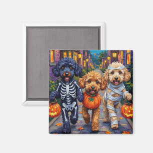 Pudel-Hunde beim Trick-or-Treat in Halloween-Kostü Magnet