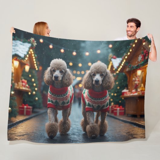 Pudel-Hunde Weihnachten Schnee Ferien Fleecedecke (Beispiel)