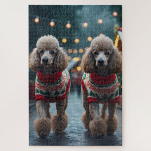 Pudel-Hunde Weihnachten Schnee Ferien Puzzle