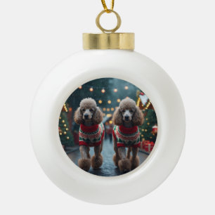 Pudel-Hunde Weihnachten Schnee Urlaub Keramik Kugel-Ornament