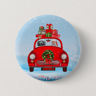 Pudel im Auto mit dem Weihnachtsmann  Button