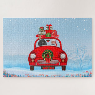 Pudel im Auto mit dem Weihnachtsmann Puzzle