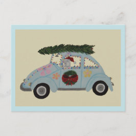 Pudel im Hippie-Auto zu Weihnachten Postkarte