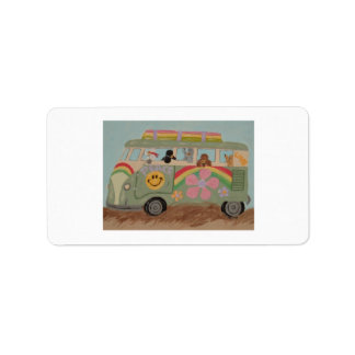 Pudel im Hippie-Van Adressaufkleber
