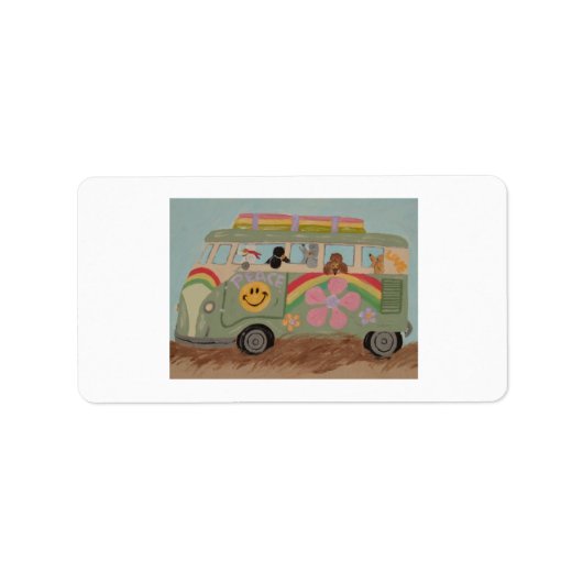 Pudel im Hippie-Van Adressaufkleber (Vorne)