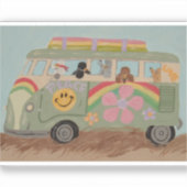 Pudel im Hippie-Van Aufkleber (Vorderseite)