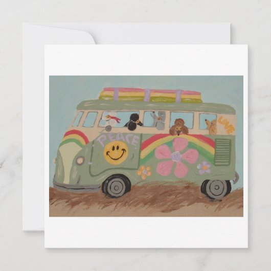 Pudel im Hippie-Van Feiertagskarte (Vorderseite)