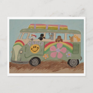 Pudel im Hippie-Van Feiertagspostkarte