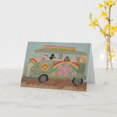 Pudel im Hippie-Van Karte (Gelbe Blume)