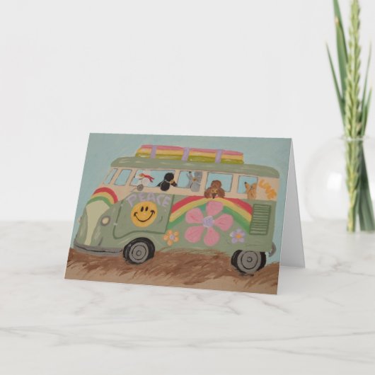 Pudel im Hippie-Van Karte (Vorderseite)