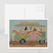 Pudel im Hippie-Van Postkarte (Vorne/Hinten)