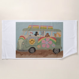 Pudel im Hippie-Van Strandtuch
