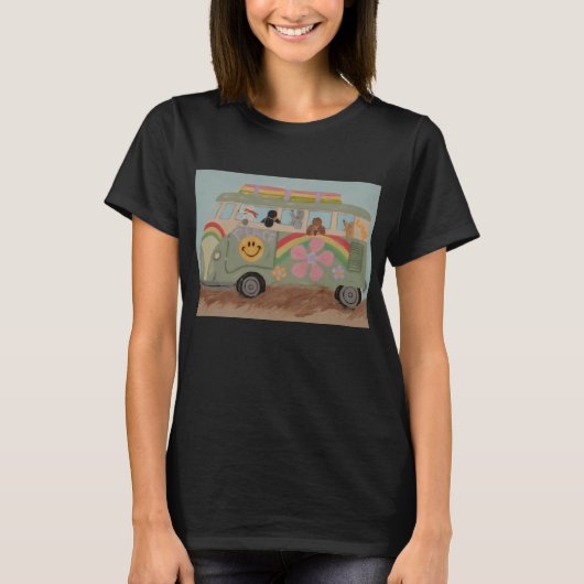 Pudel im Hippie-Van T-Shirt (Vorderseite)