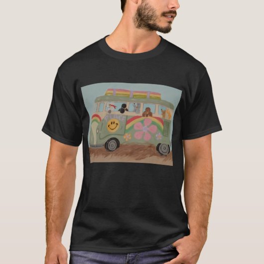 Pudel im Hippie-Van T-Shirt (Vorderseite)