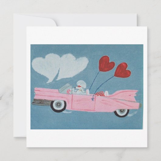 Pudel im rosa Cabrio Karte (Vorderseite)
