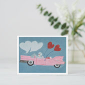 Pudel im rosa Cabrio Postkarte (Stehend Vorderseite)