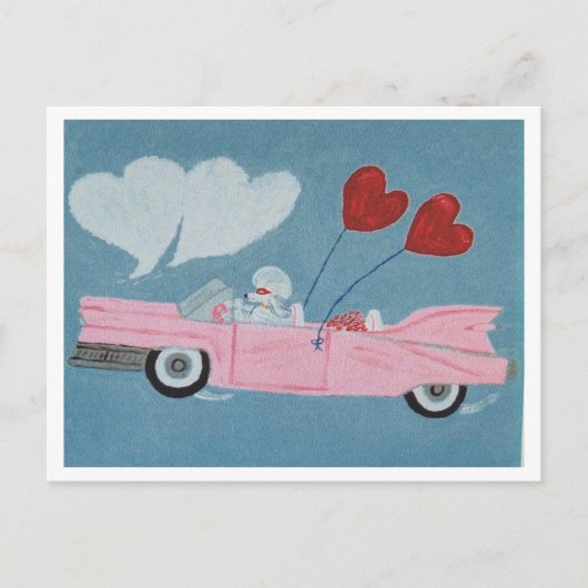 Pudel im rosa Cabrio Postkarte (Vorderseite)