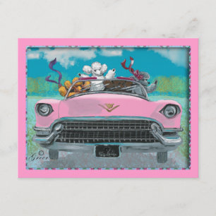 Pudel im rosa Cadillac Retro-Druck-Einladung Einladung