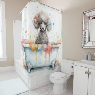 Pudel in der Badewanne Aquarell-Hundekunst Duschvorhang