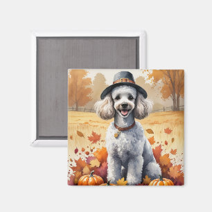 Pudel in Herbstlaub-Erntedank-Kunst Magnet