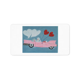 Pudel in rosa Cabrio Adressaufkleber