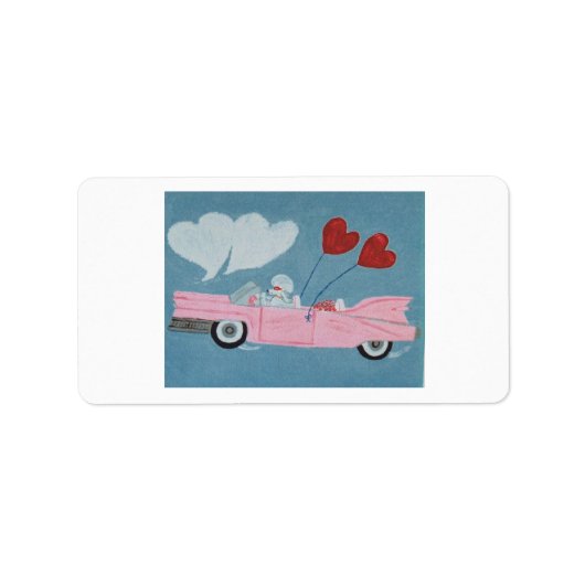 Pudel in rosa Cabrio Adressaufkleber (Vorne)