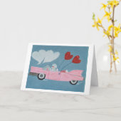 Pudel in rosa Cabrio Karte (Gelbe Blume)