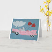 Pudel in rosa Cabrio Karte (Gelbe Blume)