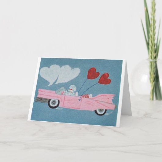 Pudel in rosa Cabrio Karte (Vorderseite)