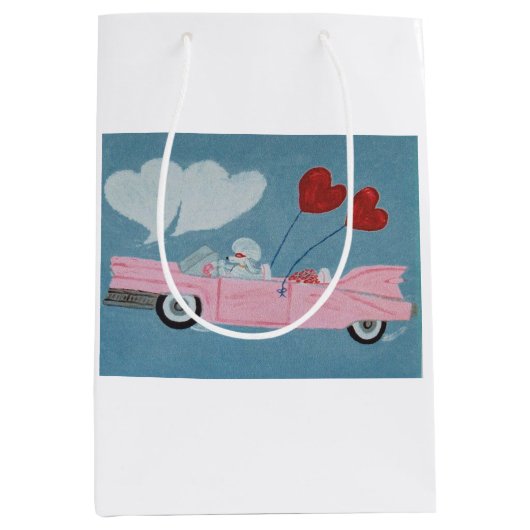Pudel in rosa Cabrio Mittlere Geschenktüte (Vorderseite)