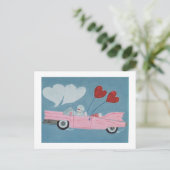 Pudel in rosa Cabrio Postkarte (Stehend Vorderseite)